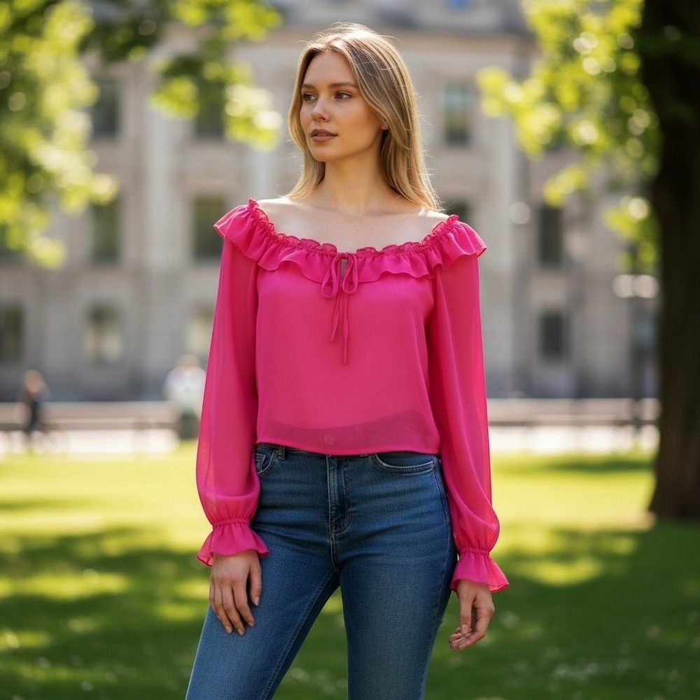 VICI Collection Julie Ruffle Shoulder Crop Top in Pink at Nordstrom, Size MEDIUM